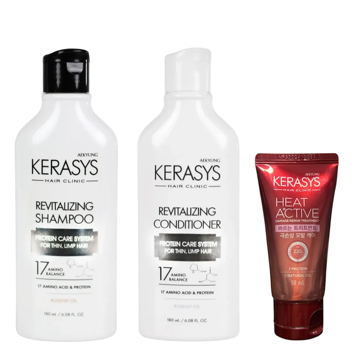 Kerasys Revitalizing Rosehip Oil Kit: Shampoo + Condicionador 180ml + Leave-In 50ml (Reparação e Brilho)