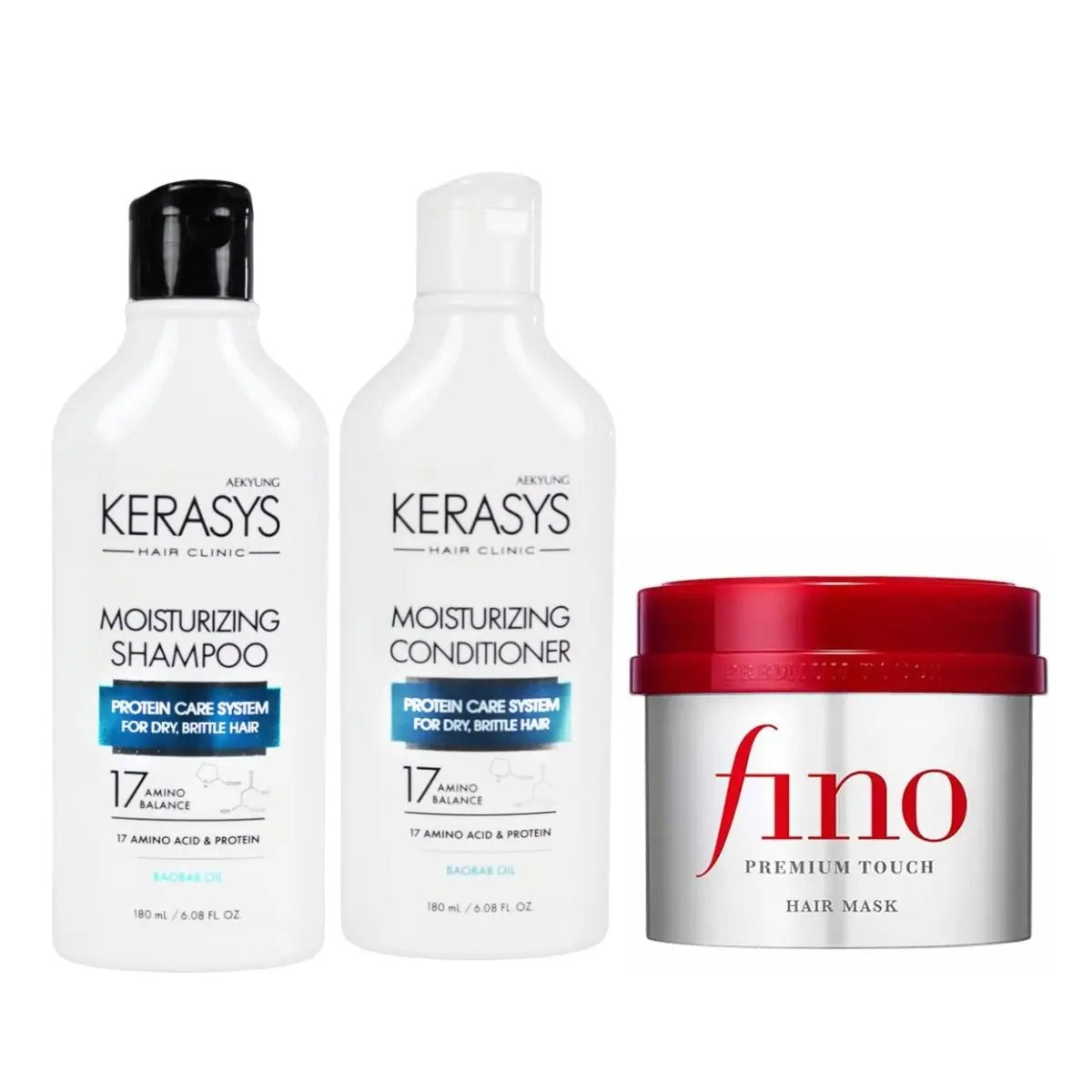 Kit Kerasys Hair Clinic Hidratação (Óleo de Baobá) Shampoo 180ml + Condicionador 180ml + Máscara Capilar Fino Premium Touch 230g
